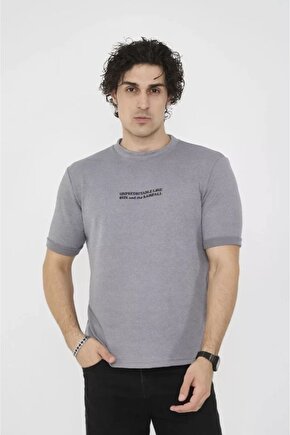 Moda Shop & Butik Unisex Bisiklet Yaka Slim Fit T-shirt- Gri