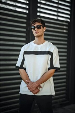 Moda Shop & Butik Unisex Yandan Fermuarlı Parçalı T-shirt - Beyaz