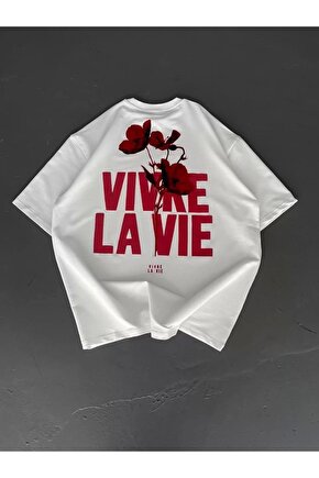 Baskılı Oversize Bisiklet Yaka T-shirt - Beyaz