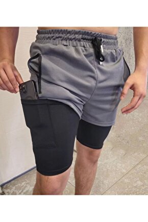 İç Cepli Sporcu Alt Taytlı Şort - GRİ