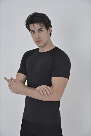Moda Shop & Butik Erkek Omuz Fileli Slim Fit T-shirt - Siyah