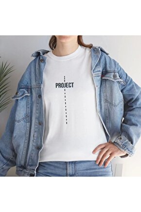 Unisex Kadın Bisiklet Yaka Baskılı T-Shirt - Beyaz