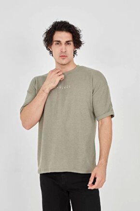 Unisex Jakar Kumaş Rahat Kol T-shirt - Açık Yeşil