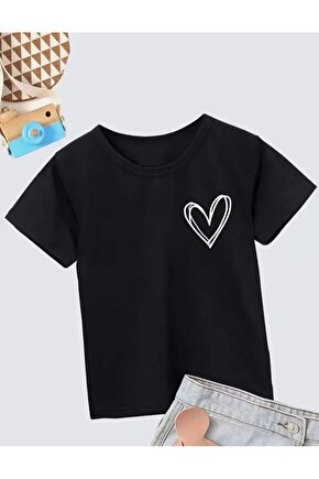 Kız Çocuk Bisiklet Yaka Baskılı T-Shirt - Siyah