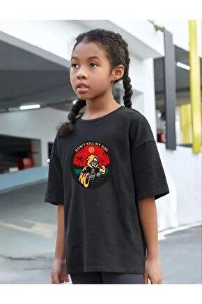Çocuk Unisex Baskılı T-Shirt - Siyah
