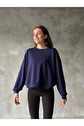 Osy Modal Yumuşak dokulu Kumaş Bisiklet Yaka Oversize Sweatshirt - Lacivert
