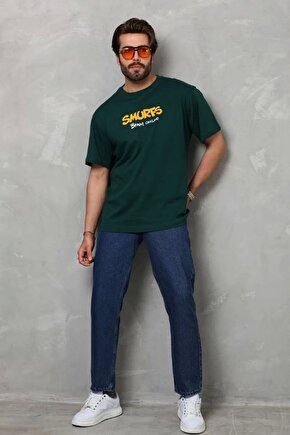Unisex Basic Bisiklet Yaka Oversize T-shirt - Yeşil