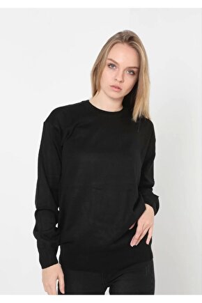 Unisex Uzun Kol Biskilet Yaka Dokuma Triko - Siyah