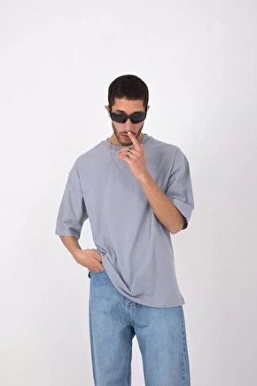 Moda Shop & Butik Unisex Basic Bisiklet Yaka Oversize T-shirt - Gri