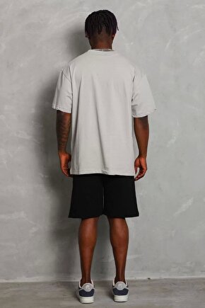 eyesof Unisex Oversize Düz Bisiklet Yaka T-Shirt - Gri