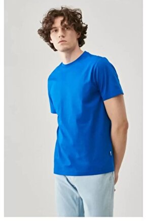 Erkek 241 Düz A Kalite Oversize T-shirt - Mavi
