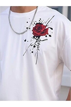 Erkek Bisiklet Yaka Kısa Kol Baskılı T-shirt - Beyaz