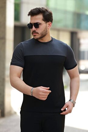 Erkek Bisiklet Yaka Parçalı Renk Kısa Kollu Tshirt