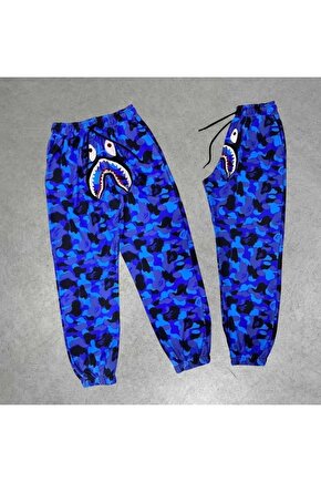 V&M Store Erkek Bape Shark Dijital Baskılı Eşofman Altı - Mavi