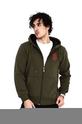 Unisex Baskılı Tam Fermuarlı Kapşonlu SweatShirt - Siyah