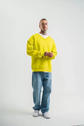 Mottisfashion Unisex Kapüşonlu Üç Iplik Oversize Baskılı Sweatshirt - Gri