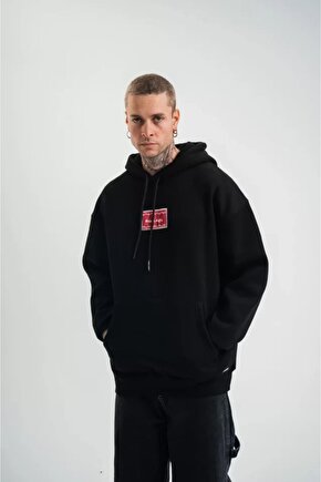 Gelirr Polızeı Premium Kalite Unisex Kapşonlu Dijital Patchli Sweatshirt - Siyah