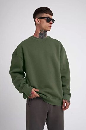 Moda Shop & Butik Unisex Biskilet Yaka Üç Iplik Sweatshirt - Haki