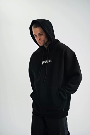 Kapşonlu Double Oversize Dijital Patchli Sweatshirt - Siyah