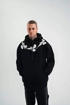Gelirr Unisex Uzun Kol Bisiklet Yaka Yıkamalı Sweatshirt - Siyah