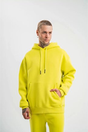Unisex Double Oversize Kapşonlu Basic SweatShirt - Kırmızı
