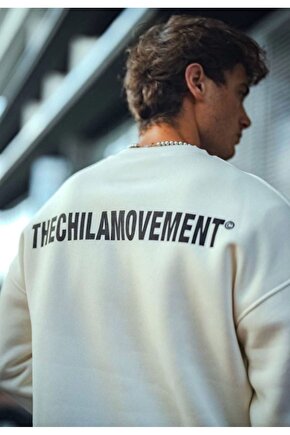 Kışlık Bisiklet Yaka Oversize Baskılı SweatShirt - Beyaz