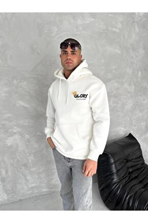 Moda Shop & Butik Kışlık Üç Iplik Kapşonlu Sweatshirt - Beyaz