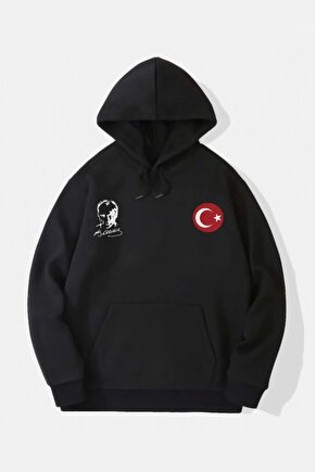 Ahes Shopping 10 Kasıma Özel Üç Iplik Kapşonlu Baskılı Sweatshirt - Siyah