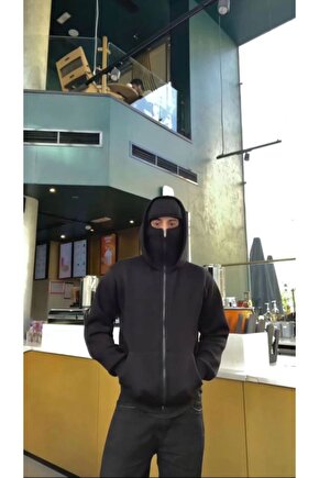 Moda Shop & Butik Samuray Zıp Fermuarlı Kapüşonlu Sweatshirt- Siyah