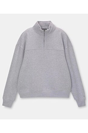 eyesof Oversize Yarım Farmuarlı Yakalı Basic SweatShirt - Gri