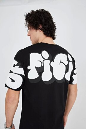 Erkek 241 Penye Baskılı T-Shirt - Siyah