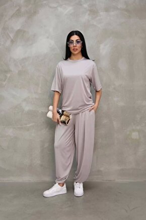 Osy Modal Yumuşak Dokulu Kumaş Oversize Bisiklet Yaka T-shirt Jogger Eşofman Altı Eşofman Takımı - G