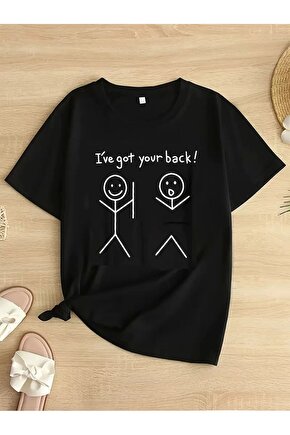 Kadın Beyaz Ive Got Your Back Grafik Tişört - Eğlenceli Çubuk Tasarımlı Oversize Günlük Kısa Koll