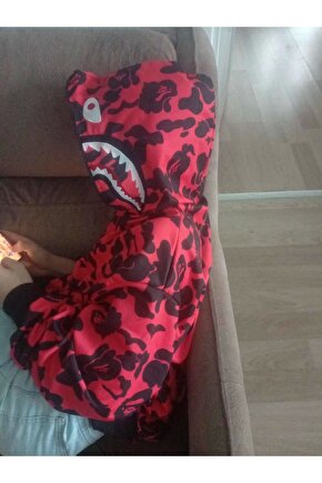 Unisex Pubg Bape x Shark Hoodie - Kırmızı