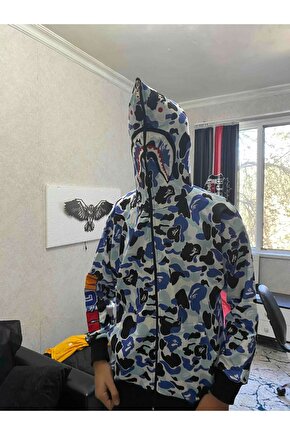 Unisex Pubg Bape x Shark Hoodie - Gri