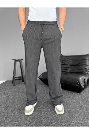 Su Yolu Çizgili Cepli Pantalon - Siyah