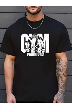 Sporda Günlük Hayata Giyilebilir GYM Baskılı Oversize Bisiklet Yaka Erkek T-shirt - Siyah