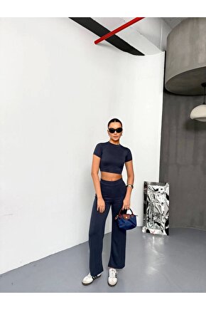 eyesof Osy Modal Yumuşak Dokulu Kumaş Kısa Kollu Crop Alt Ispanyol Paça Pantalon Ikili Takım - Füme