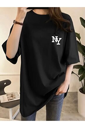 Kadın Eğlenceli Harf Ny Baskılı Bisiklet Yaka Tişört - Rahat Polyester, Makinede Yıkanabilir - Yaz V