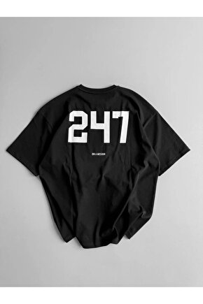 201 Penye CompackBaskılı Oversize Bisiklet Yaka Kısa Kol Yazlık T-shirt - Siyah