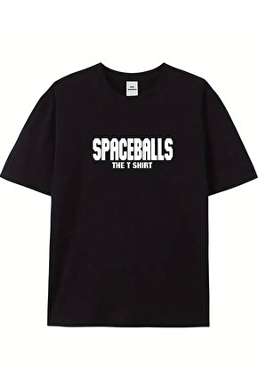 201 Penye Compack SPACEBALLS Erkek Baskılı Oversize Bisiklet Yaka Kısa Kol Yazlık T-shirt - Siyah