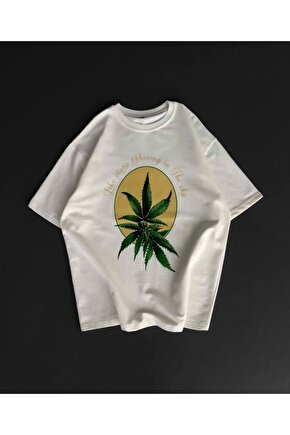 Mottisfashion Ön Ve Arka Baskılı Oversize Bisiklet Yaka T-shirt- Beyaz