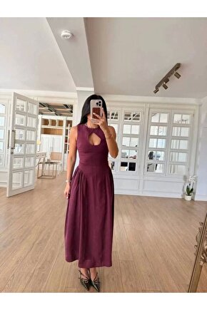 Kolsuz Uzun Kabardin Elbise - Bordo