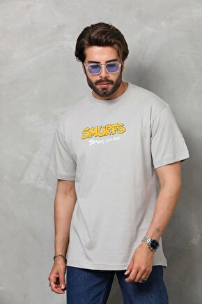 Unisex Basic Bisiklet Yaka Oversize T-shirt - Gri