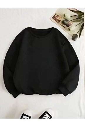 Unisex Üç İplik Biskilet Yaka SweatShirt - Siyah