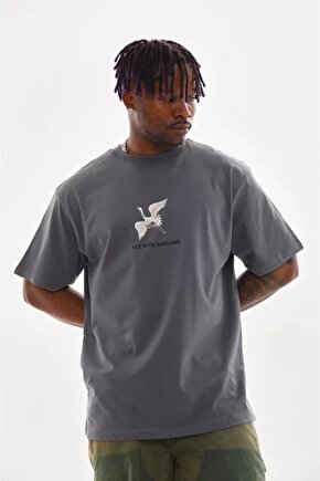 Gelirr Unisex Baskılı Oversize T-shirt - Füme