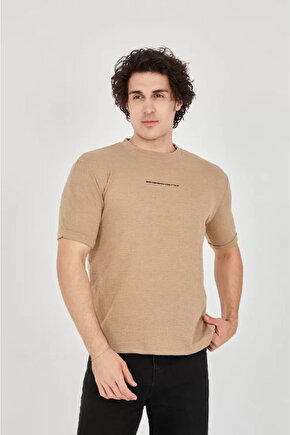 Moda Shop & Butik Unisex Jakar Kumaş Slim Fit T-shirt - Kahverengi