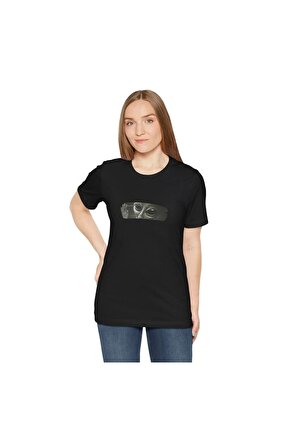 Unisex Kadın Bisiklet Yaka Baskılı T-Shirt - Siyah
