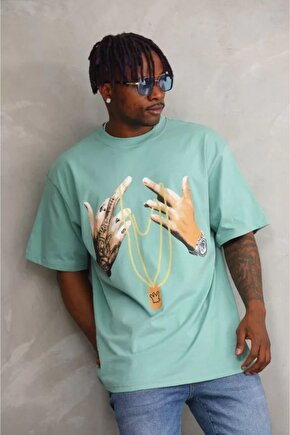 Moda Shop & Butik Unisex Baskılı Oversize T-shirt - Mint Yeşili