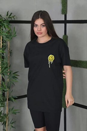Unisex Ön ve Kol Baskılı Oversize T-shirt - Beyaz